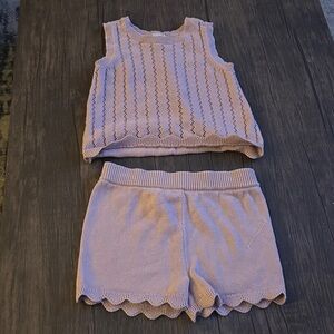 Lavender Knit Sleeveless Crop Top and Scallop Hem Shorts Set